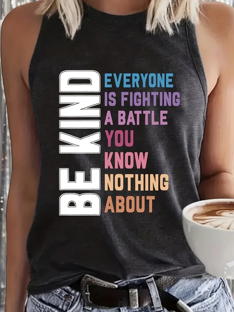 Casual Sleeveless Summer Tank Top - Print Crew Neck Women's Clothing