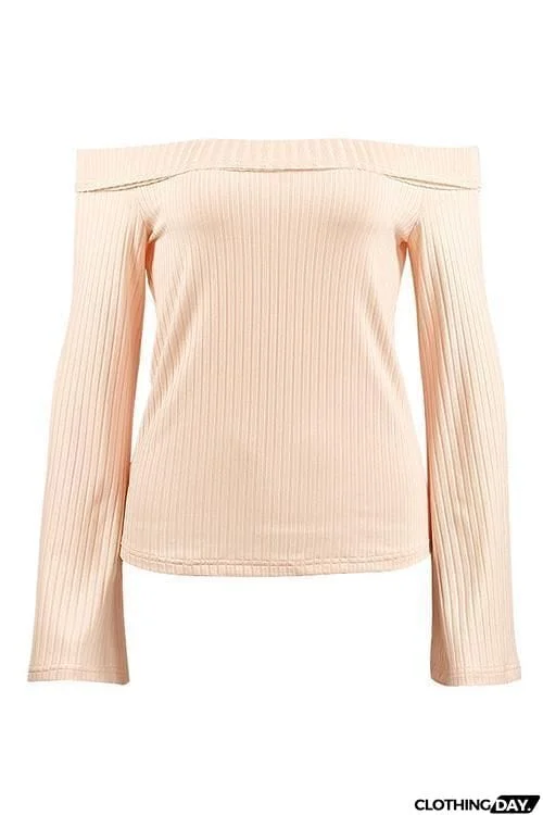 Off Shoulder Flare Sleeve T Shirt