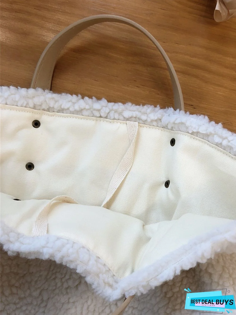 Pure Color Lambswool Large Capacity Handbag