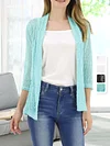 Vibrant V-Neck Crochet Cardigan - Elegant 3/4 Sleeve Mesh Slim Fit, Breathable, Casual, Comfortable, Women's Fashion Clothing for Daily Wear