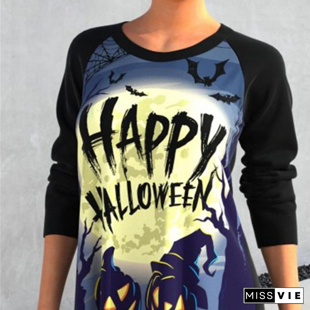 Happy Halloween Print Raglan Sleeve Tee