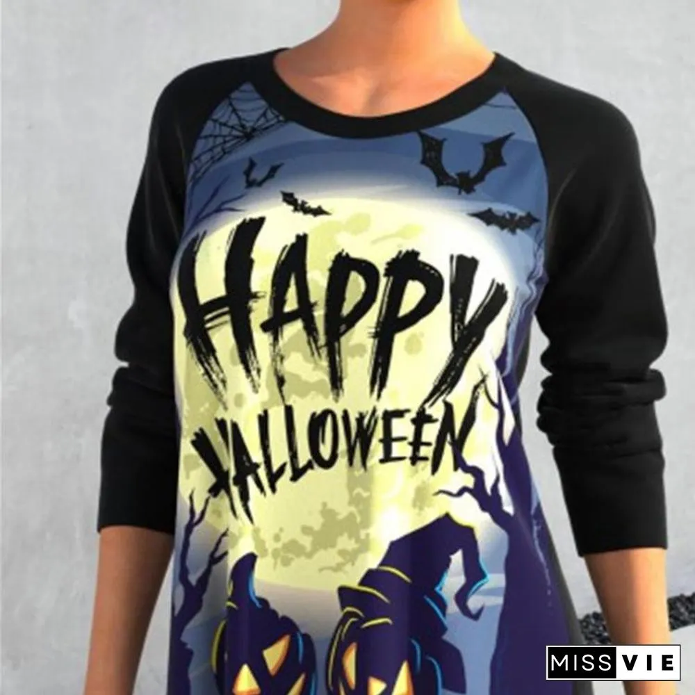 Happy Halloween Print Raglan Sleeve Tee