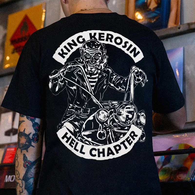 KING KEROSIN HELL CHAPTER Devil Motorcyclist Print Men's T-shirt