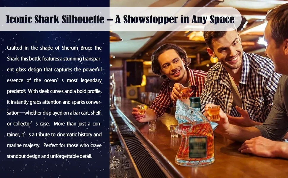 Tegooe Shark Head Whiskey Decanter - Clear Glass Novelty Liquor Dispenser for Spirits