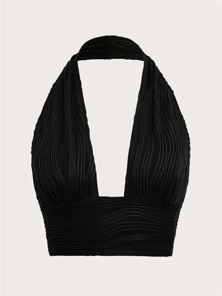 Sexy Solid Backless Crop Halter Top Women Summer 2024 Y2K Clothes Grunge High Street Style Club Sleeveless Cami Top Streetwear
