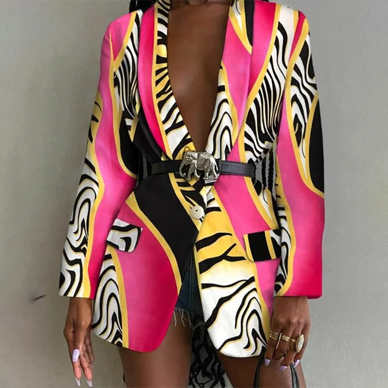 Women Long Sleeve Office Blazer 2022 VONDA Formal Coat Jackets Casual Turn Down Collar Printed Suit Blazer Outerwear Veste Femme