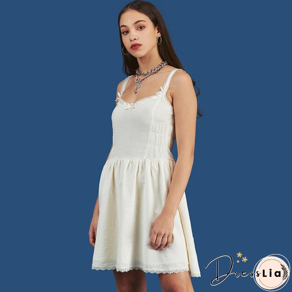 Girl Aesthetics Straped Summer Dresses Y2K Fashion Sleeveless A-line Ruched Mini Dress V-neck Vintage White Dress
