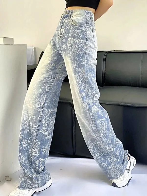 Faded Wash Floral Boyfriend Jeans