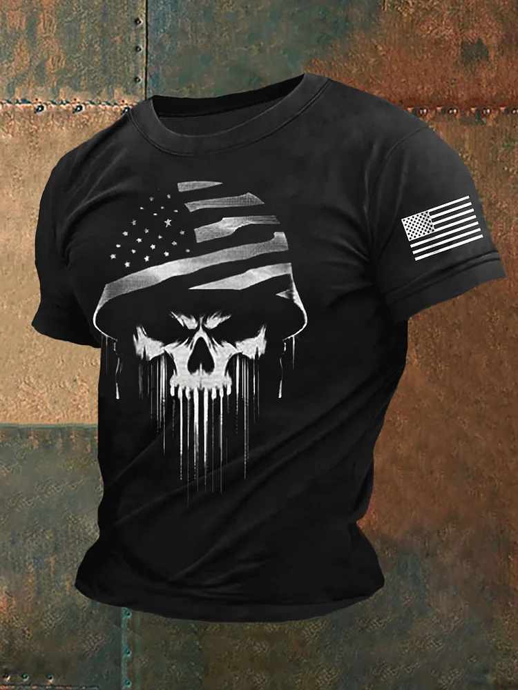 Men's Patriotic USA Soldier Skull T-shirt