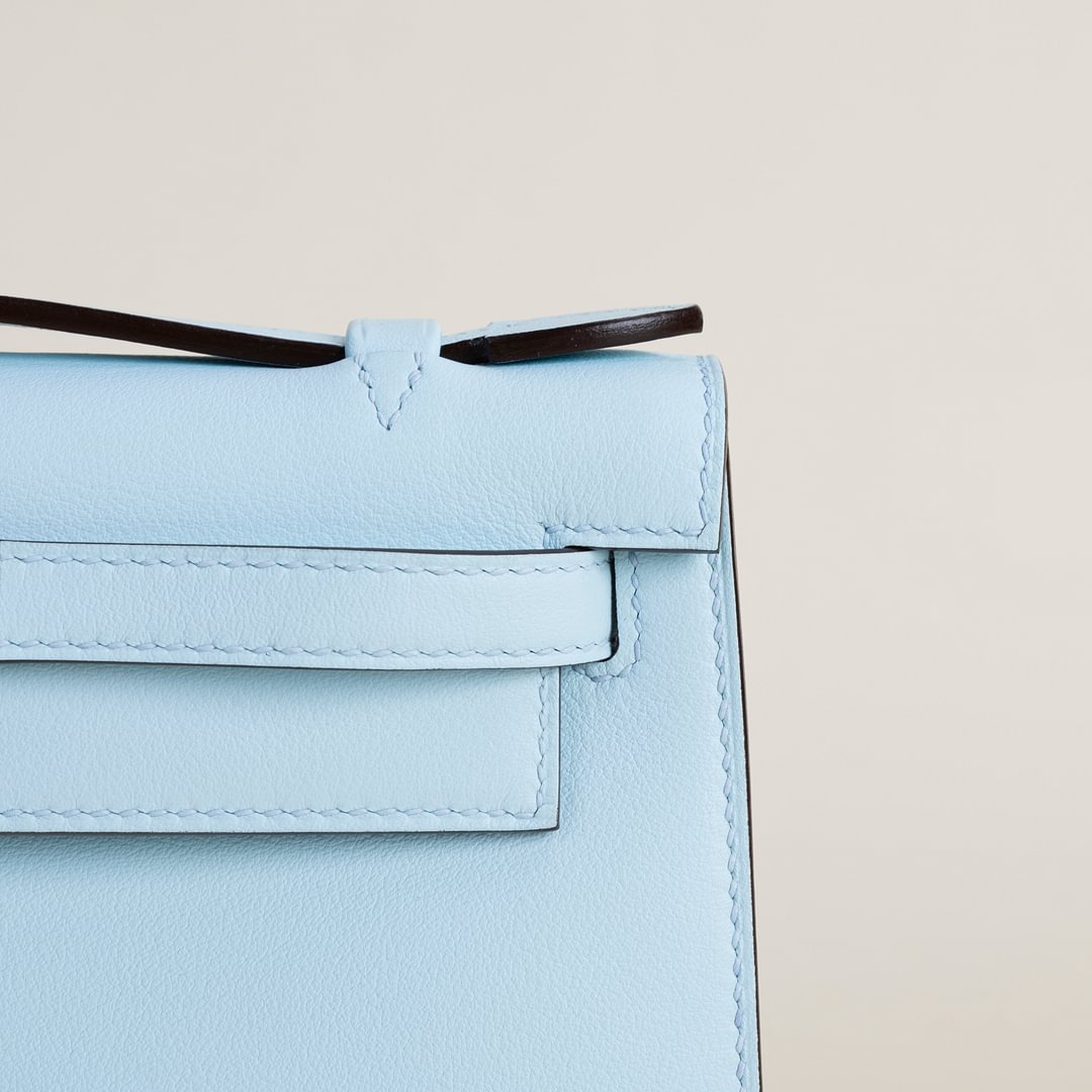 Kelly pochette Swift T0 Bleu Brume&nbsp;PHW