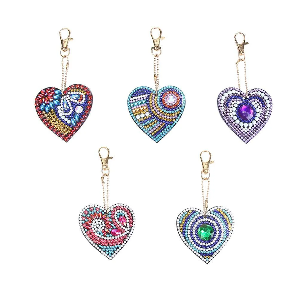 5pcs/set DIY Love Heart Full Drill Special Shaped Diamond Painting Keychain