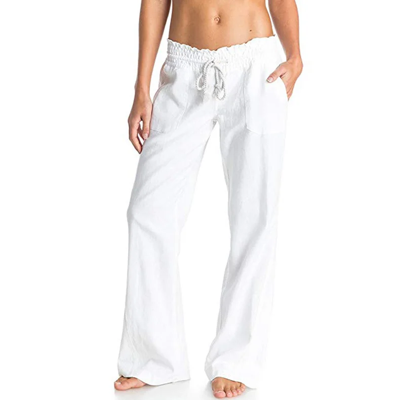 Cotton Casual Pocket Elastic Waist Loosen Pants