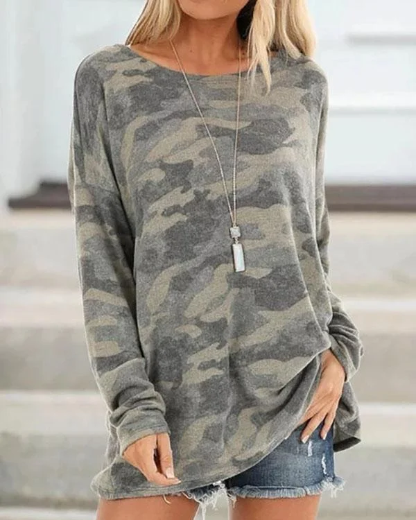 Plus Size Casual Crew Neck Long Sleeve Tops