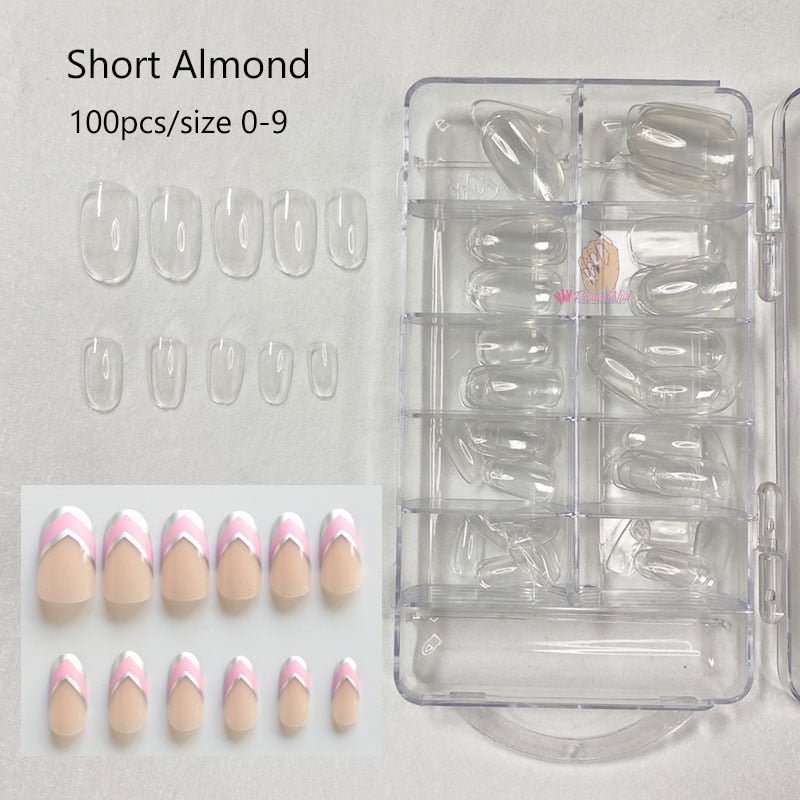 Full Cover Short Square Coffin False Nail Tips Acrylic Press on Fake Tips Clear UV Gel Extension Manicure Tool Detachable Finger
