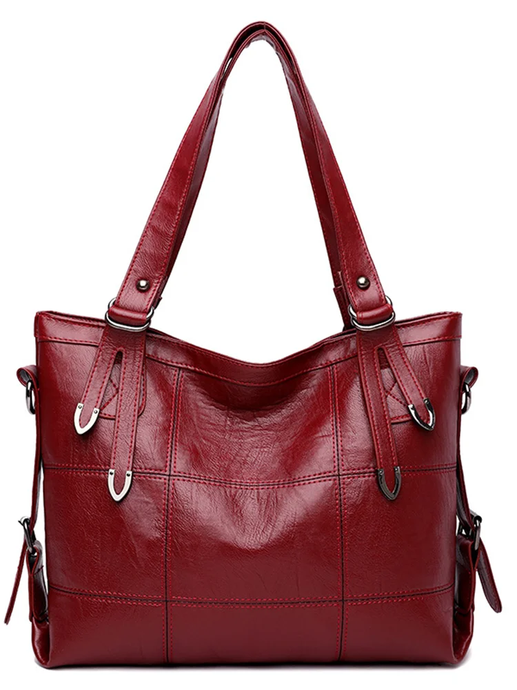 Square Seamed Soft Leather Utility Tote Bag