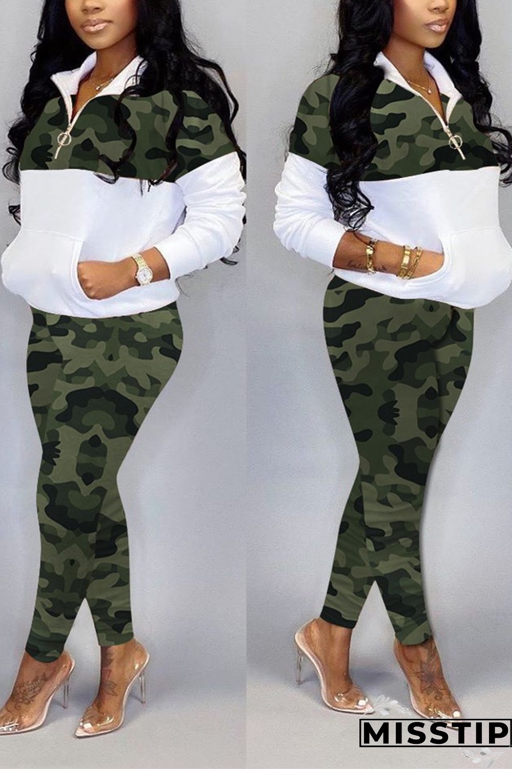 Blue Stylish Casual Printing Long Sleeve Zipper Sports Set