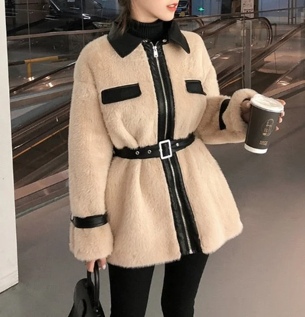 Korean Fashion PU Faux Leather Jackets Thick Coats BE189