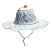 2 in 1 Bamboo Foldable Hand Fan Sun Hat Floral Printed Chinese Style Handheld Foldable Wide Brim Hat for Women Outdoor Beach Travel Accessory
