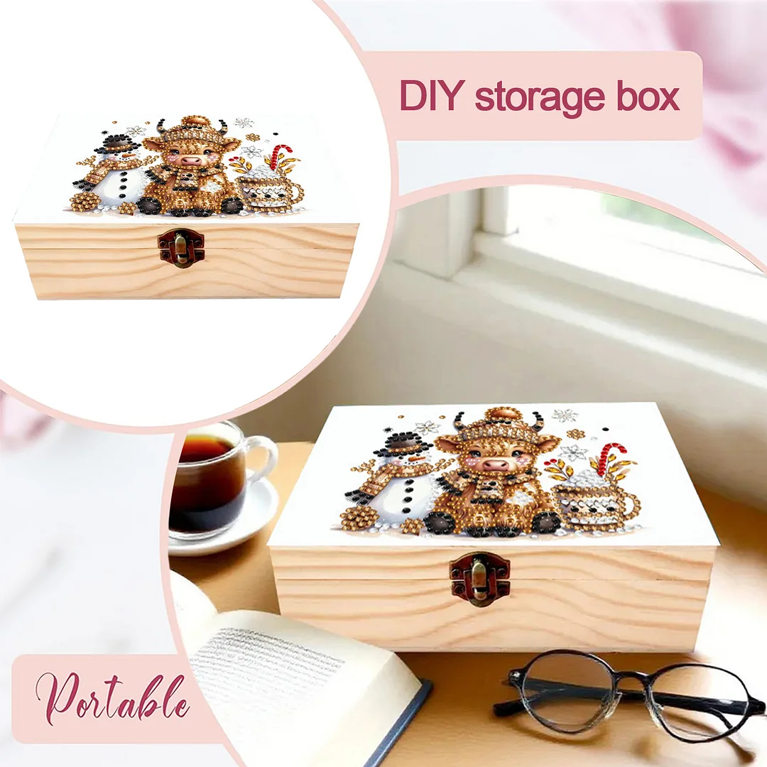 Cows and Snowmen DIY Wooden 5D Diamond Art Diamond Art Storage Box for Adults