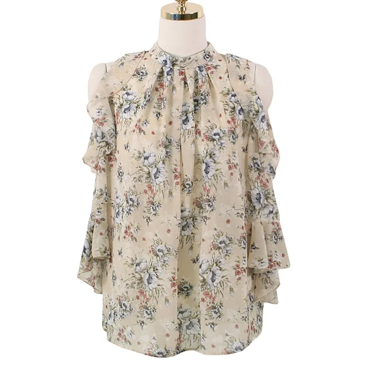 2021 Summer New Off-Shoulder Pullover Floral Loose Blouse Women Short Sleeve OL Chiffon Shirt Women Blusas Mujer De Moda 9930