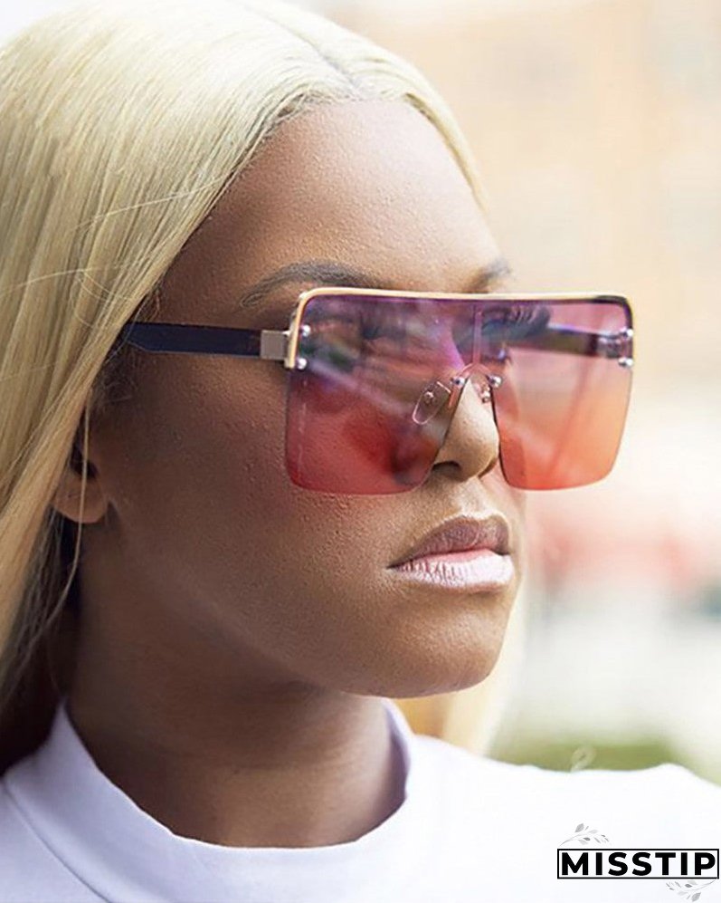 1Pair Half Metal Frame Ombre Lens Flat Top Sunglasses