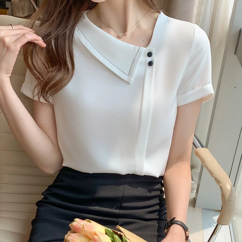 Blouses Top Femme Short Sleeve White Blouse Tops Women Blouse Women Blusas Mujer De Moda 2022 Verano Chiffon Blouse Shirt E839 514-2