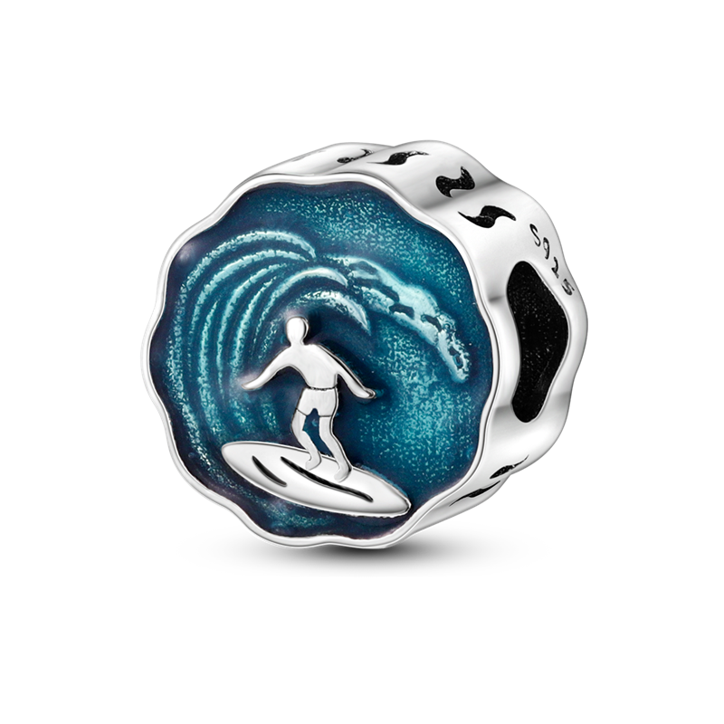 925 Silver Blue waves Cubic Zircon Charms fit Bracelets Bangles Jewelry Making KTC460