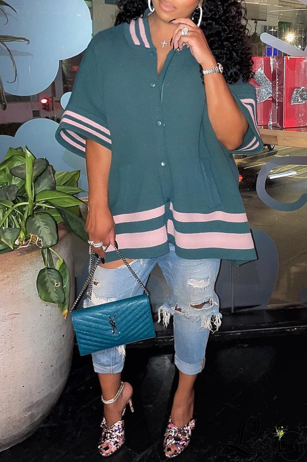 Red Fashion Solid Buckle Mandarin Collar Outerwear