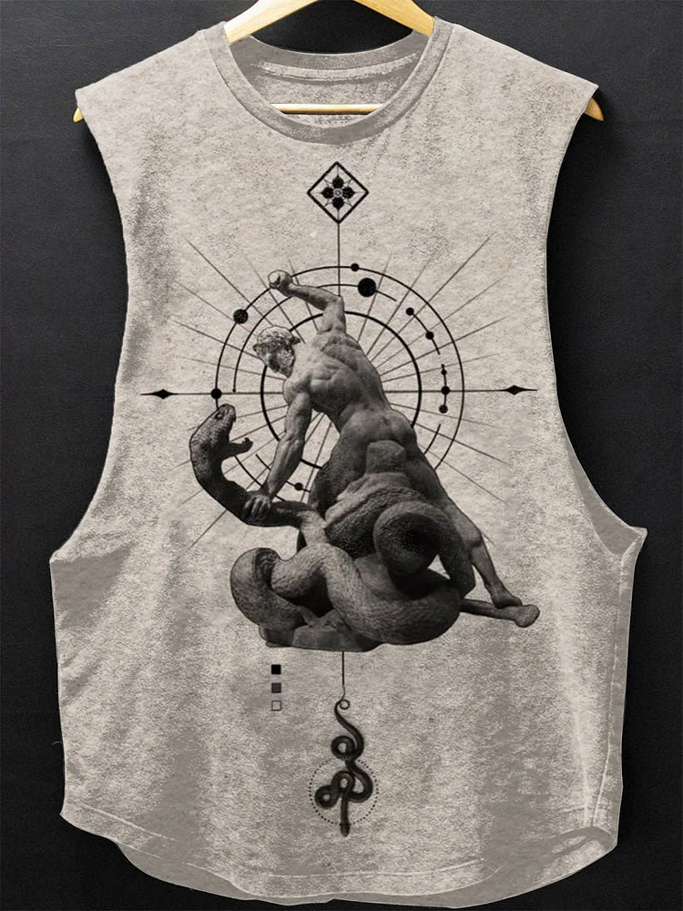 Men's Hercules Statue Tattoo Art Printed Tank Top
