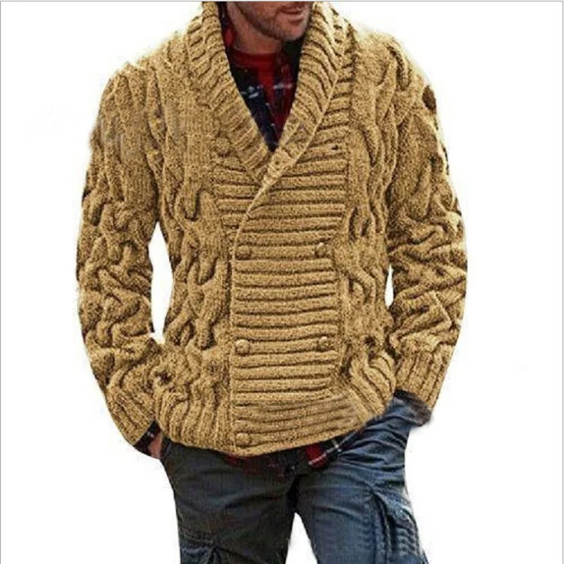 Mongw Mongw New Men's V-Neck Double Breasted Thick Knit Cardigan Sweater