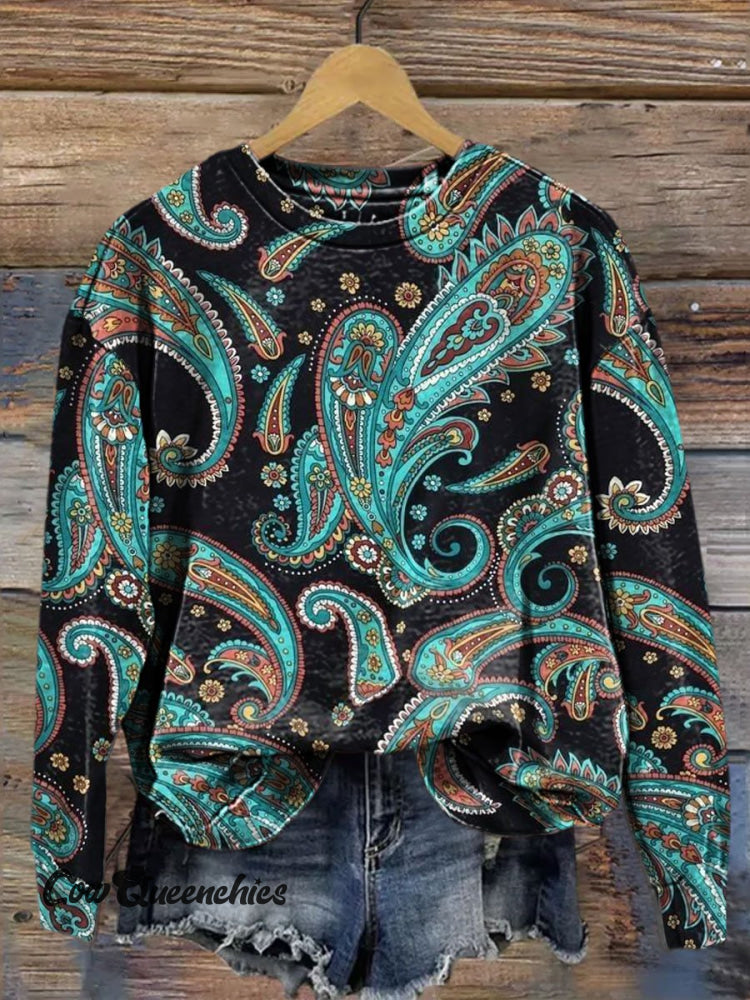 Vintage Art Print Casual Sweatshirt Multicolor / S