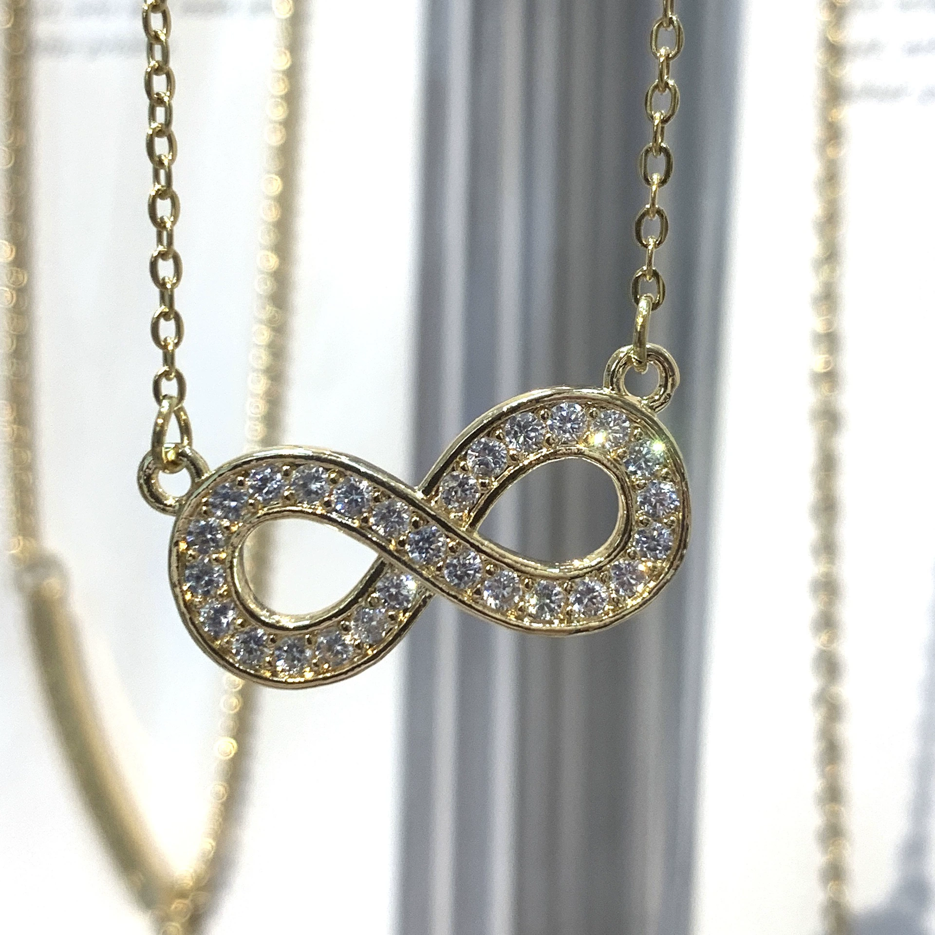 Infinity Symbol &infin; Figure 8 Zirconia Gold-Plated Necklace