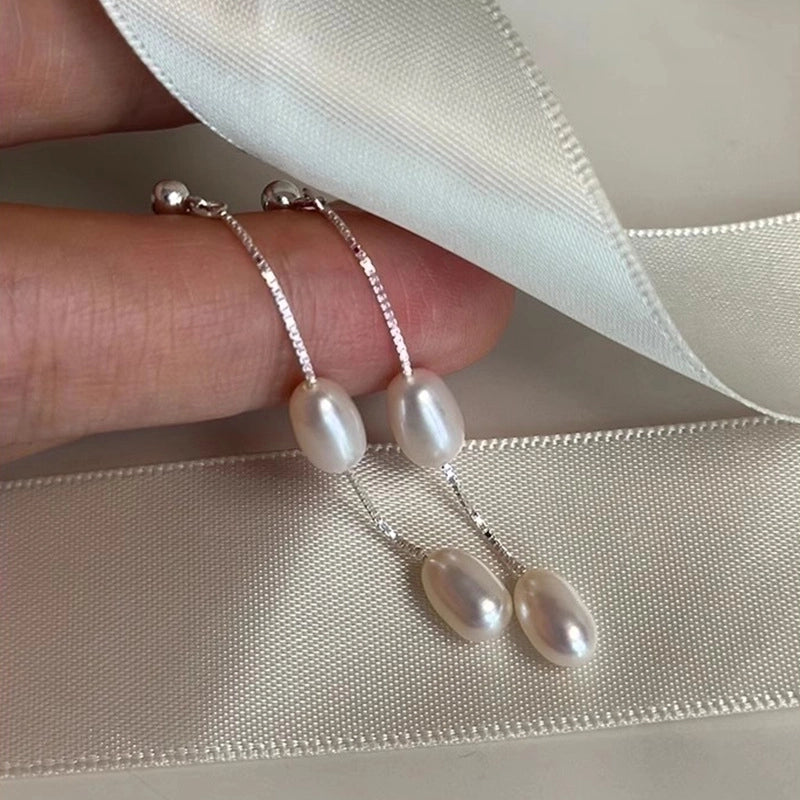 1 Pair Minimalist Geometric Plating Freshwater Pearl Sterling Silver Drop Earrings