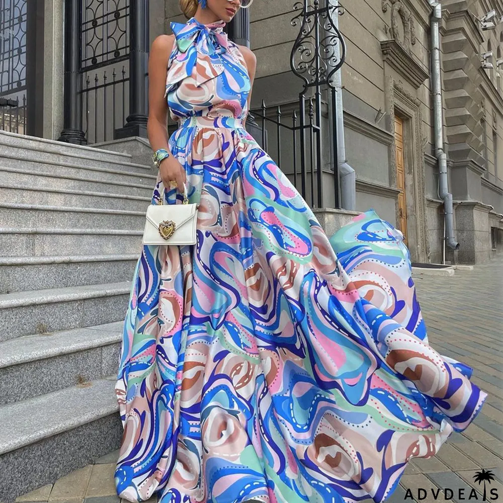 Women Fall Sexy Printed Backless Strap Dress