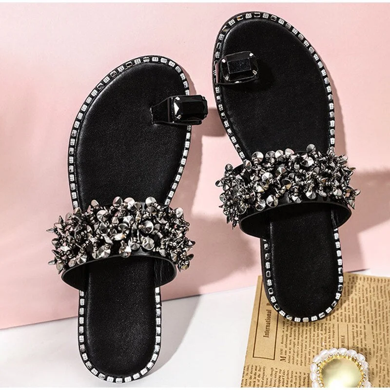 Rhinestone's Women Slippers Clip Toe Summer Bling Ladies Flat Shoes Flip Flops Female Sandals Crystal Elegant Beach Slides 2021