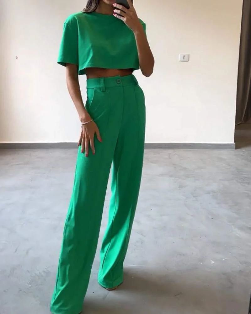 Simple Casual T-shirt Suit Pants Set