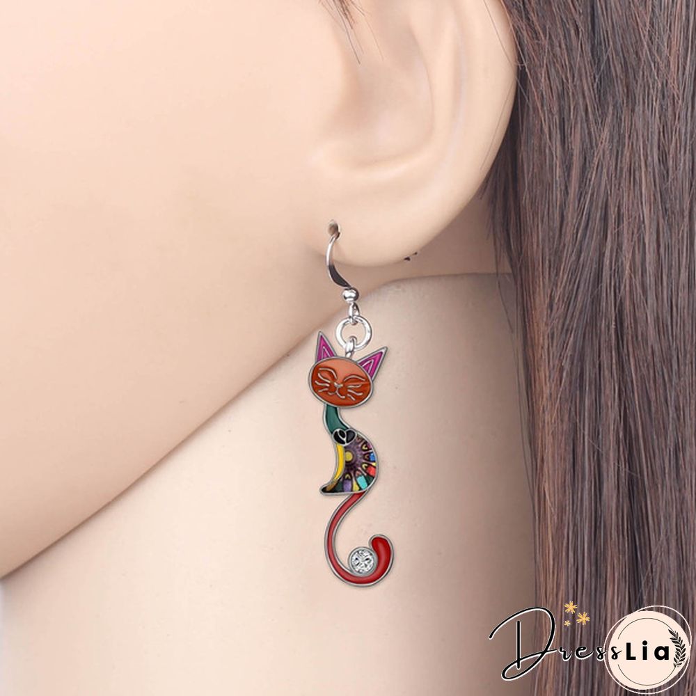 Fashion Animal Enamel Alloy Rhinestone Elegant Closed Eyes Cat Earrings Drop Dangle Earrings For Women Girls Gift Charms Pet Accessories 1 Pair Hot Sale
