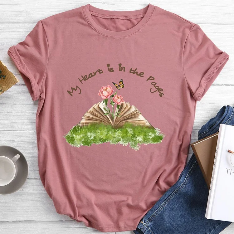 My Heart is in the Pages Round Neck T-shirt