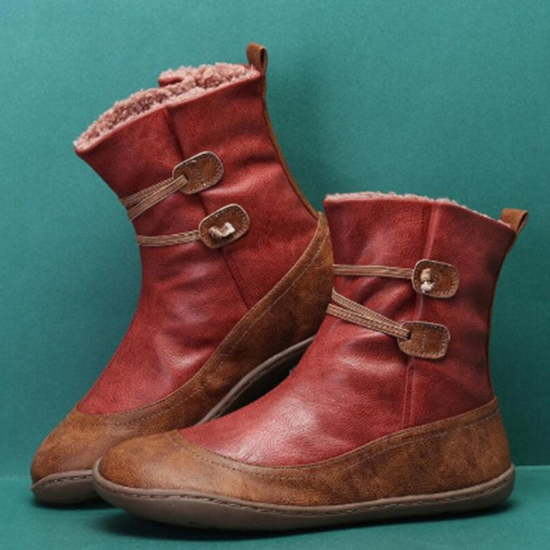 Women's vintage soft sole fur lining slip resistant ankle snow boots