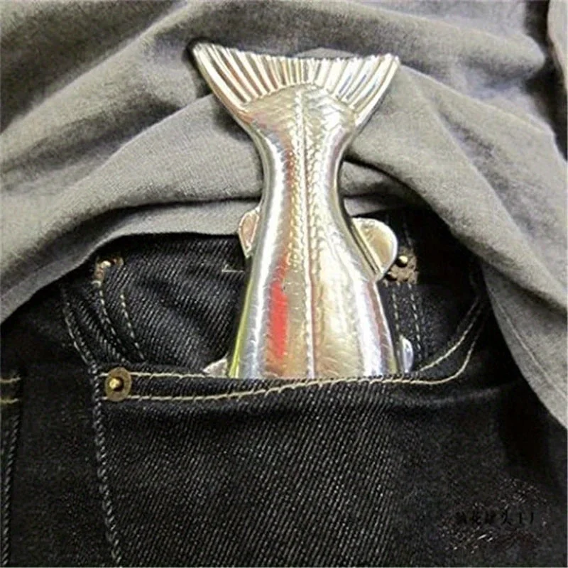 Tegooe Fish Shaped Stainless Steel Hip Flask - 5oz Portable Wine Pot for Spirits and Liquor