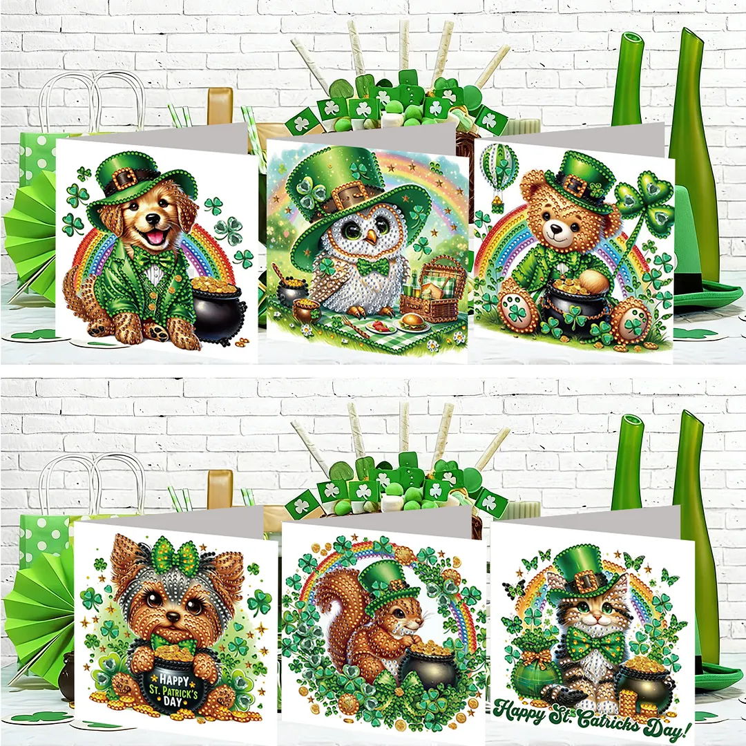 6Pcs St.Patrick Day DIY Diamond Painting Greeting Card Set with Envelopes Diamond Art Handmade Cards for Beginner Adult Holiday Gifts