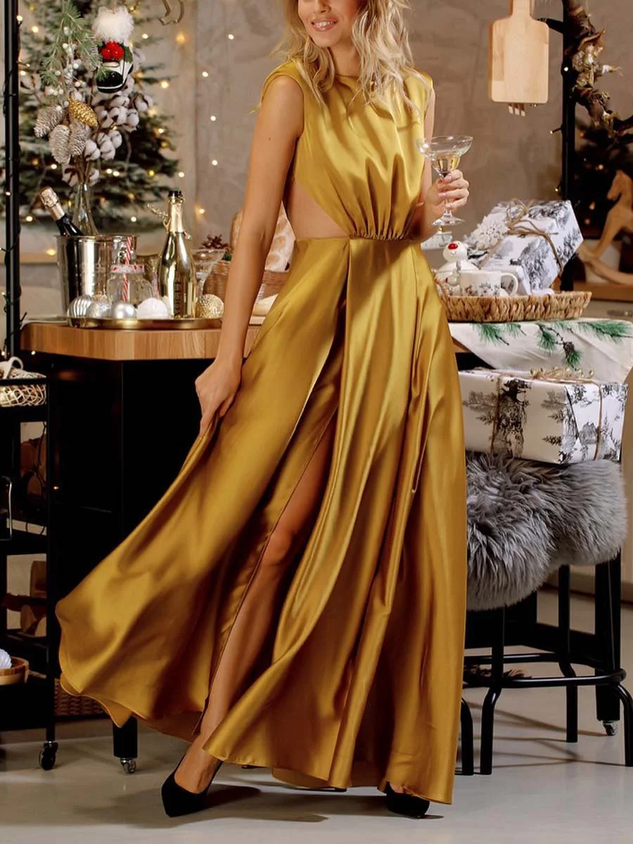 Solid color sleeveless hollow maxi dress