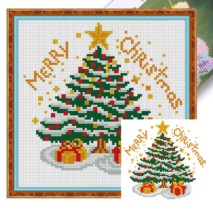 【Mona Lisa Brand-Cotton】Christmas cedar 24*24cm 11CT Stamped Canvas Cross Stitch gbfke