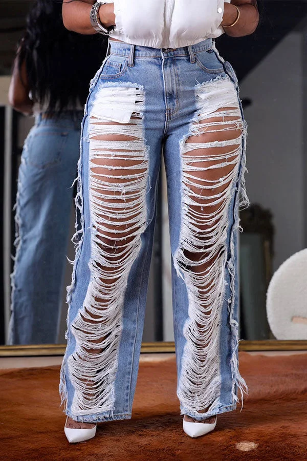 Blue Distressed Ripped Classic Washed Jeans