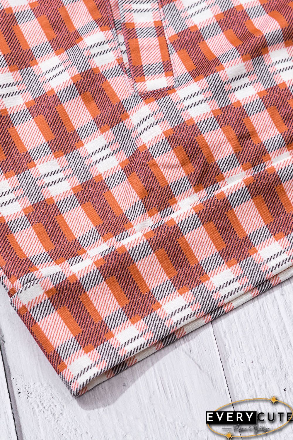 Red Cowl Neck Plaid Drawstring Hoodie with Thumb Hole