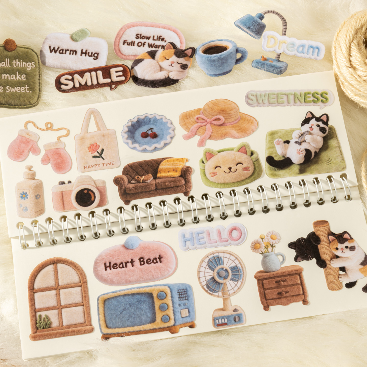 스티커 - 플러시 하우스 시리즈 카와이 플러시 고양이 라이프