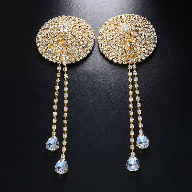 Bling Round Pendant Nipple Covers Bra Body Jewelry Chain For Women