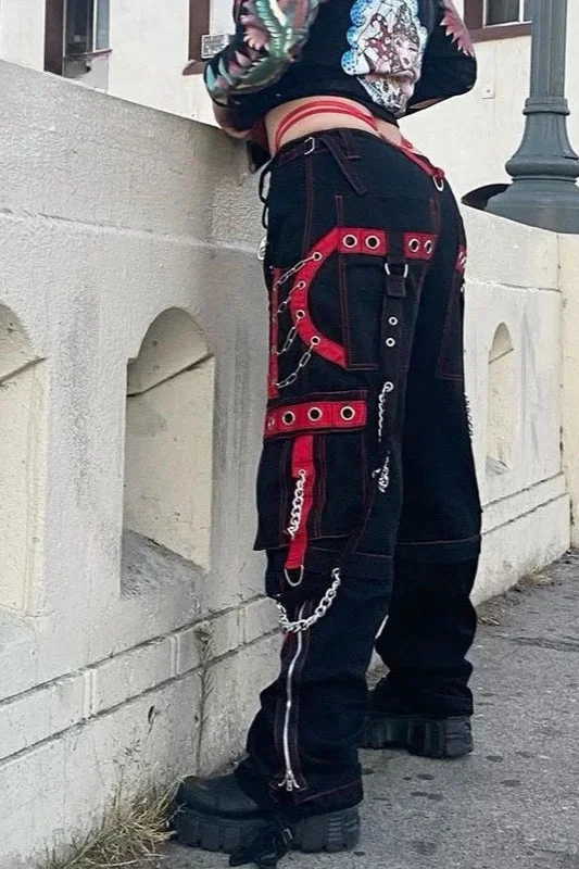 Contrast Color Studded Tactical Pant