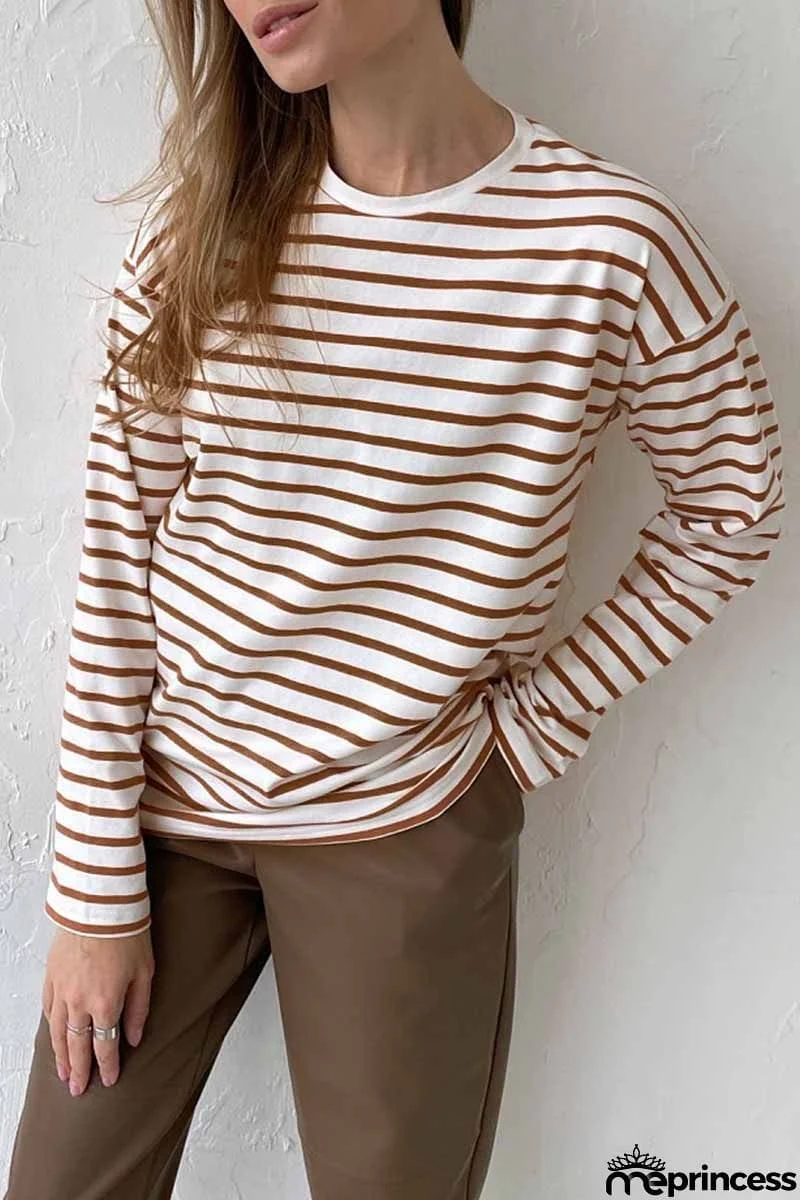 Casual Striped Patchwork O Neck Tops