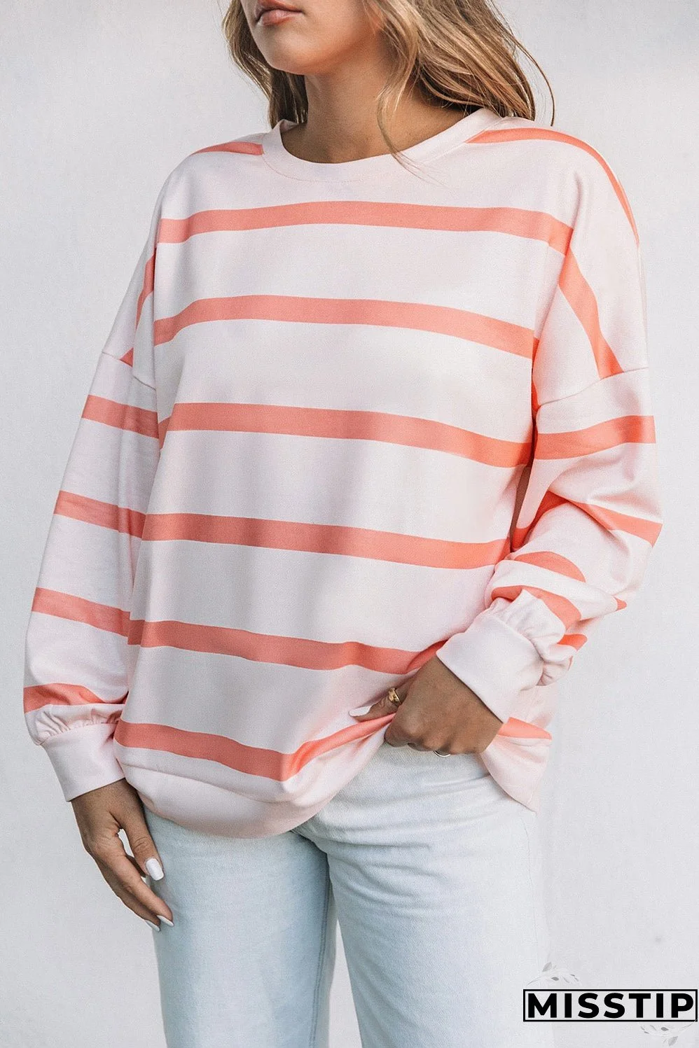 Striped Drop Shoulder Pullover Sweatshirt